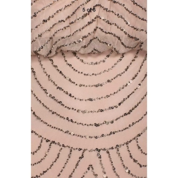 NEW Adrianna‎ Papell Beaded Mesh Blouson Dress in Taupe Pink [ 0 4 6 10 12 14 ] - Picture 7 of 16